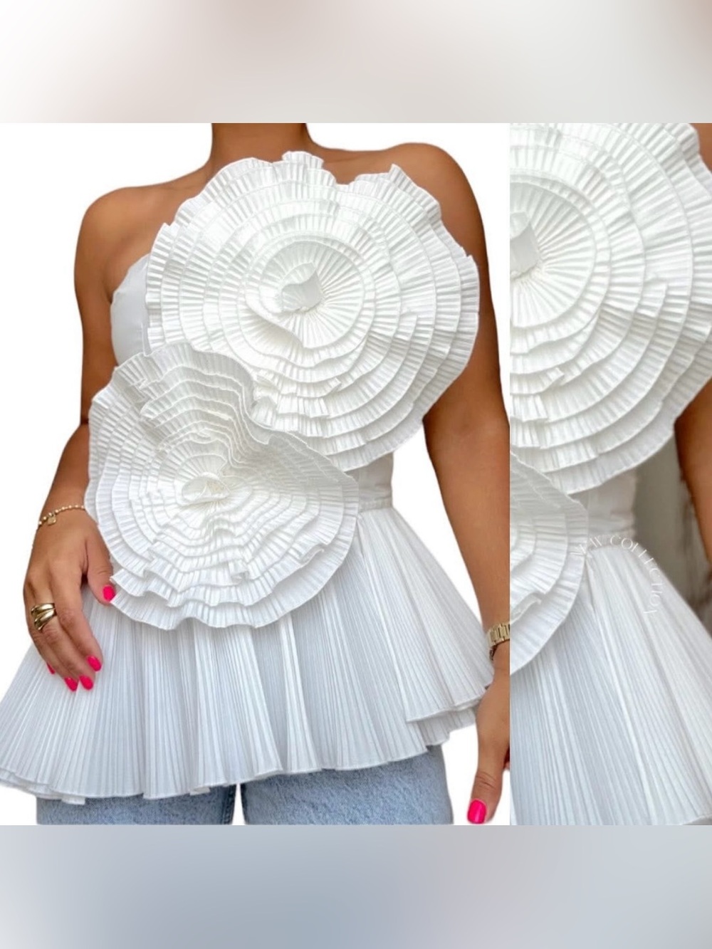 Off White Floral Strapless Peplum Top - Elegant Women’s Top size M